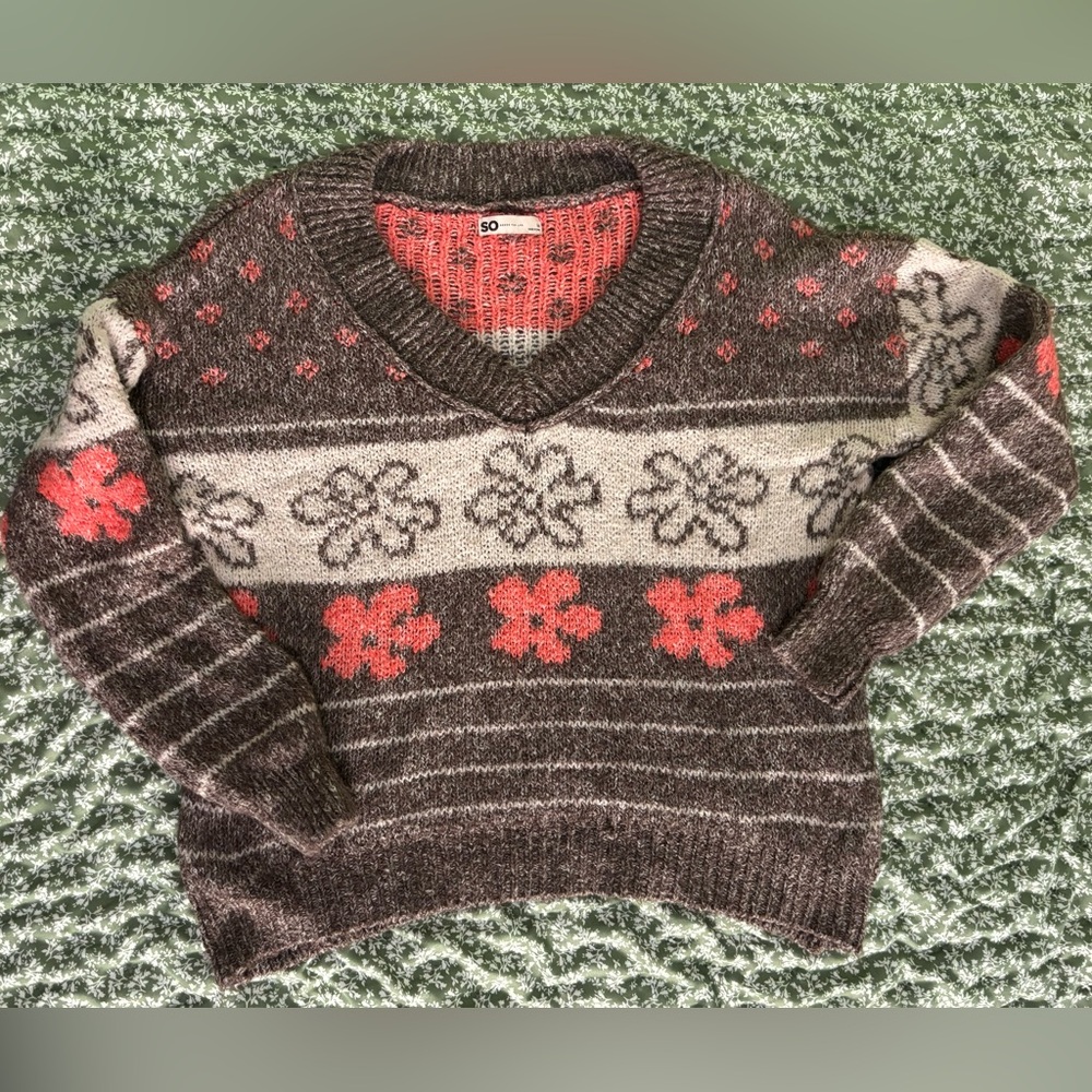SO Brown and Pink Patterned Sweater